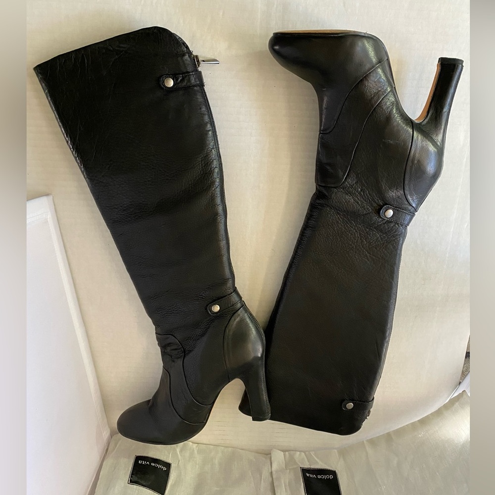 Dolce Vita black calfskin leather platform boots with back zip size 8 1/2 - Picture 7 of 16